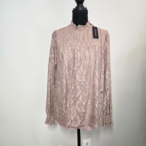 Cable & Gauge Lace Blouse NWT Womens Medium Mauve New Mock Long Sleeve‎ (T12)